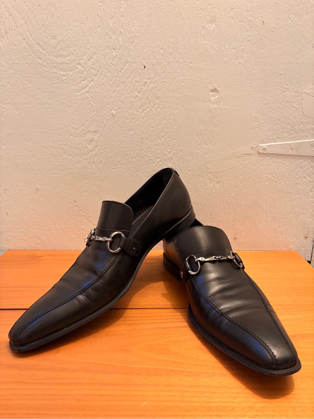 D&G Men's Black Leather Slip-On Loafers with Silver Bit Detail